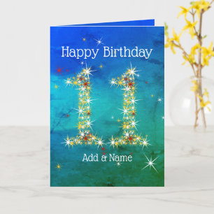 11th Birthday - Star Numbers - Blue Green - Age 11 Card