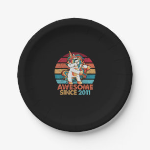 11th Birthday T-Shirt Awesome Since 2011 Unicorn F Paper Plate