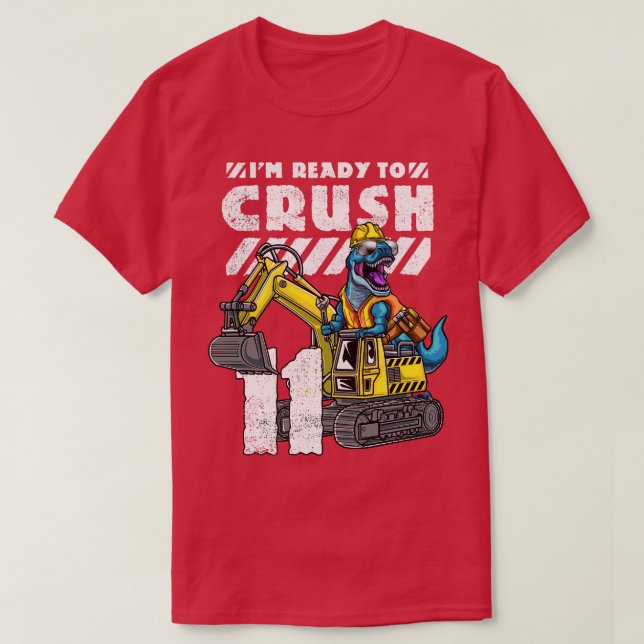 11th Birthday TRex Dinosaur Excavator T-Shirt (Design Front)