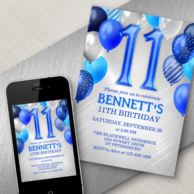 11th Boys Blue Birthday Invitation (Creator Uploaded)