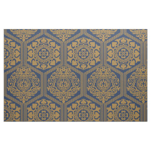 11th-Century Hexagons - Dark Blue and Gold Fabric