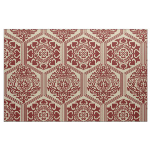 11th-Century Hexagons - Dark Red on Flax Fabric