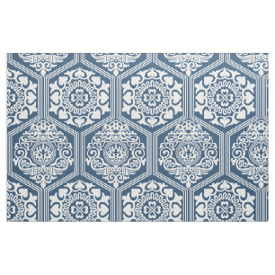11th-Century Hexagons - Indigo Blue and White Fabric