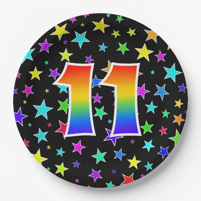 11th Event: Bold, Fun, Colorful Rainbow 11 Paper Plate (Front)
