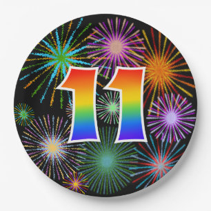 11th Event - Fun, Colorful, Bold, Rainbow 11 Paper Plate
