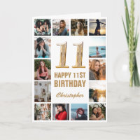11th Happy Birthday Gold and White Photo Collage
