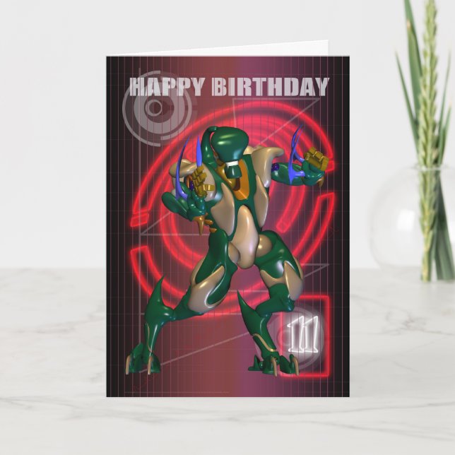 11th Happy Birthday with Robot warrior Card (Front)
