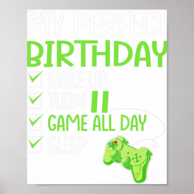 11th Perfect Birthday Gaming 11 Years Old Gamer Bo Poster (Front)