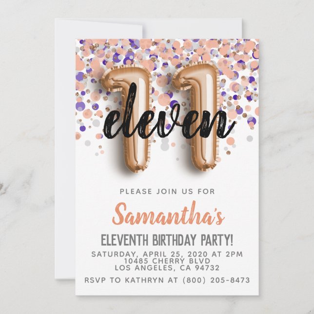 11th Rose Gold Birthday Invitation (Front)