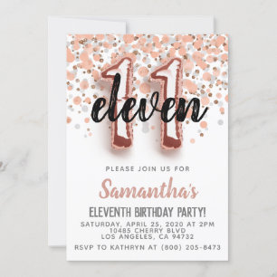 11th Rose Gold Birthday Invitation
