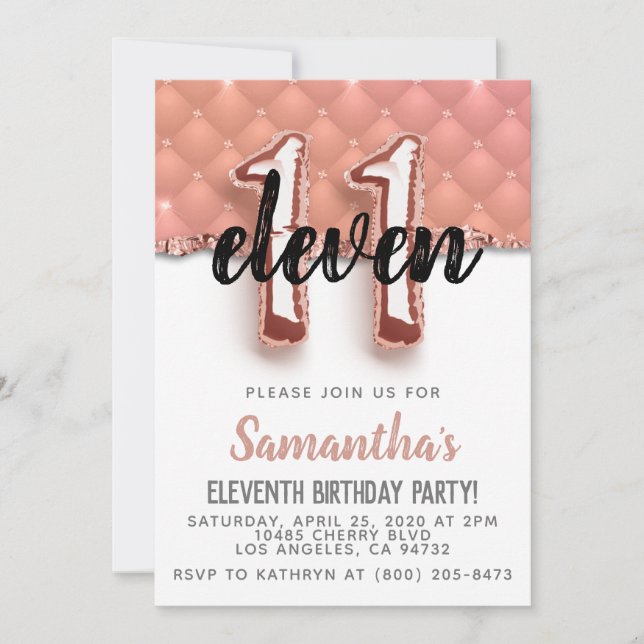 11th Rose Gold Birthday Invitation (Front)