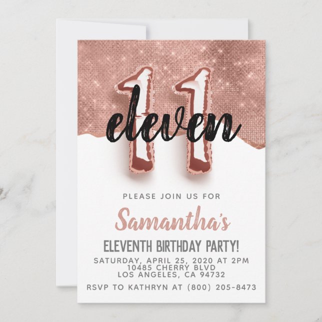 11th Rose Gold Birthday Invitation (Front)