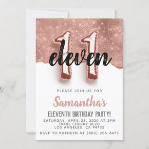 11th Rose Gold Birthday Invitation