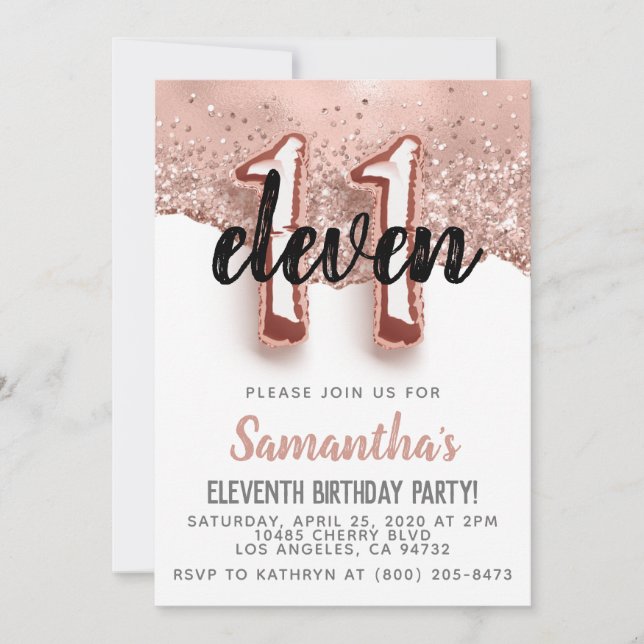 11th Rose Gold Birthday Invitation (Front)