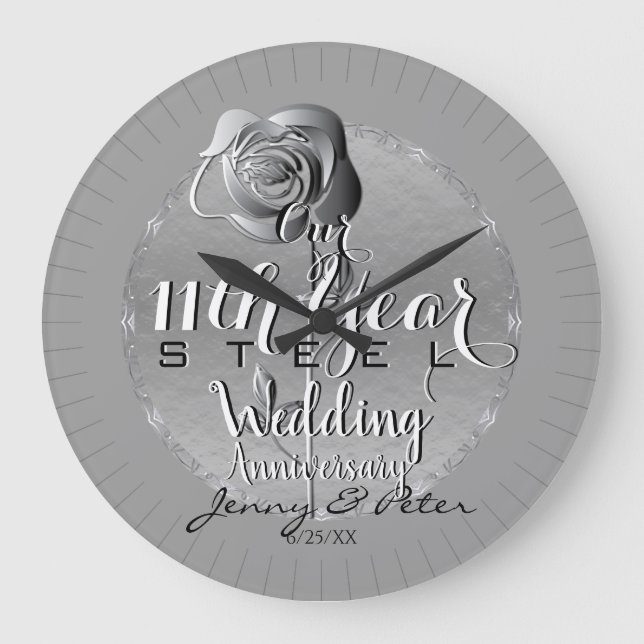 11th Steel Rose Anniversary Wall Clock (Front)