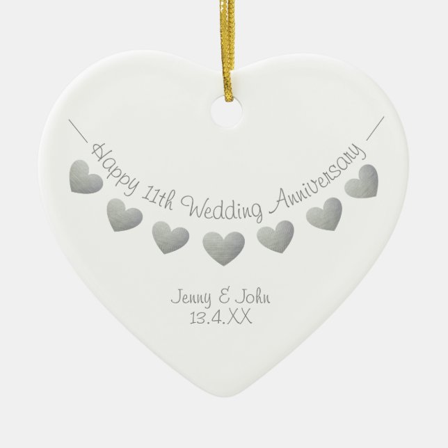 11th steel Wedding Anniversary heart ornament (Front)