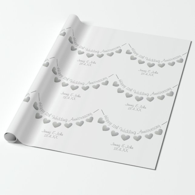 11th steel wedding anniversary personalised wrapping paper (Unrolled)
