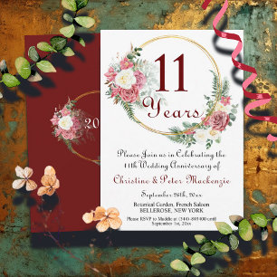 11th Steel Wedding Anniversary Roses Gold Frame Invitation