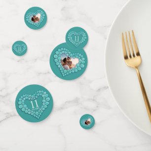 11th turquoise wedding anniversary heart photo confetti
