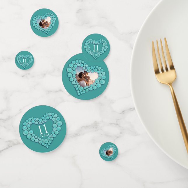 11th turquoise wedding anniversary heart photo confetti (Group)