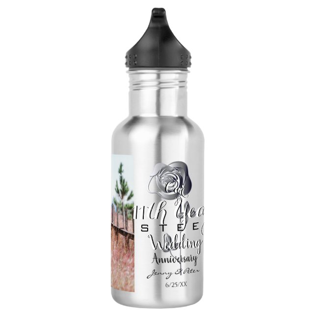 11th Wedding Anniversary Custom Photo Steel Rose 532 Ml Water Bottle (Right)