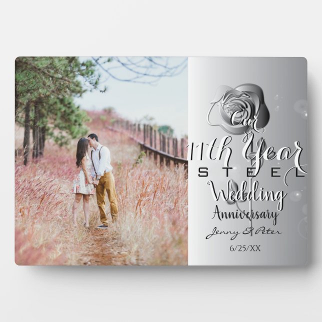 11th Wedding Anniversary Custom Photo Steel Rose P Plaque (Front)
