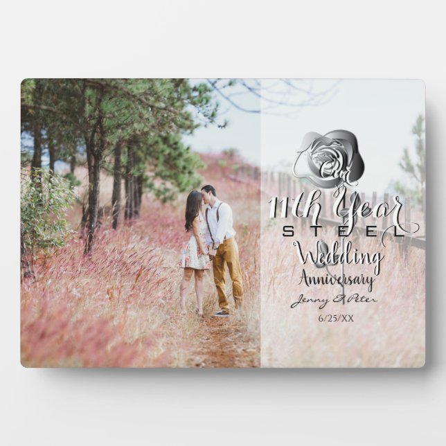 11th Wedding Anniversary Custom Photo Steel Rose Plaque (Front)