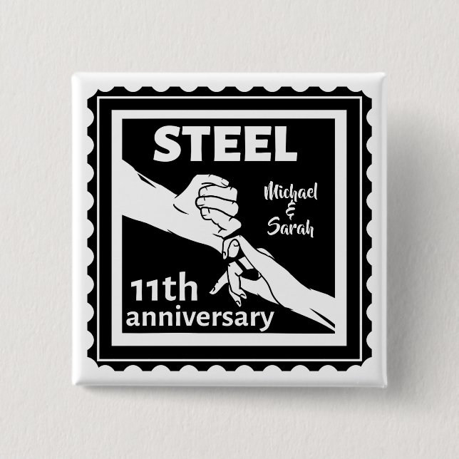11th wedding anniversary holding hands 15 cm square badge (Front)