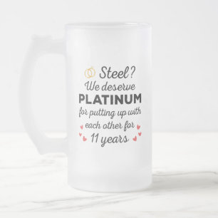 11th Wedding Anniversary I - Steel Funny Couple Frosted Glass Beer Mug