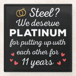 11th Wedding Anniversary I - Steel Funny Couple Glass Coaster