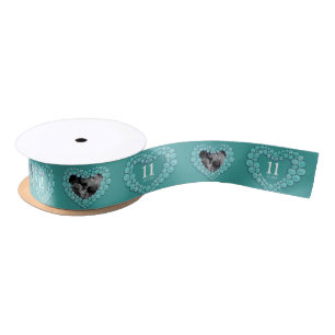 11th wedding anniversary photo heart turquoise satin ribbon