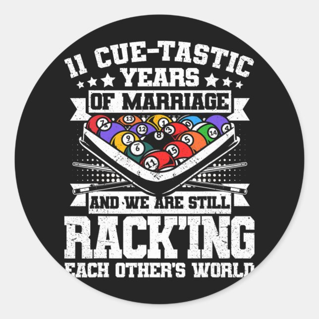 11th Wedding Anniversary Pool Billiards 11 Years M Classic Round Sticker (Front)