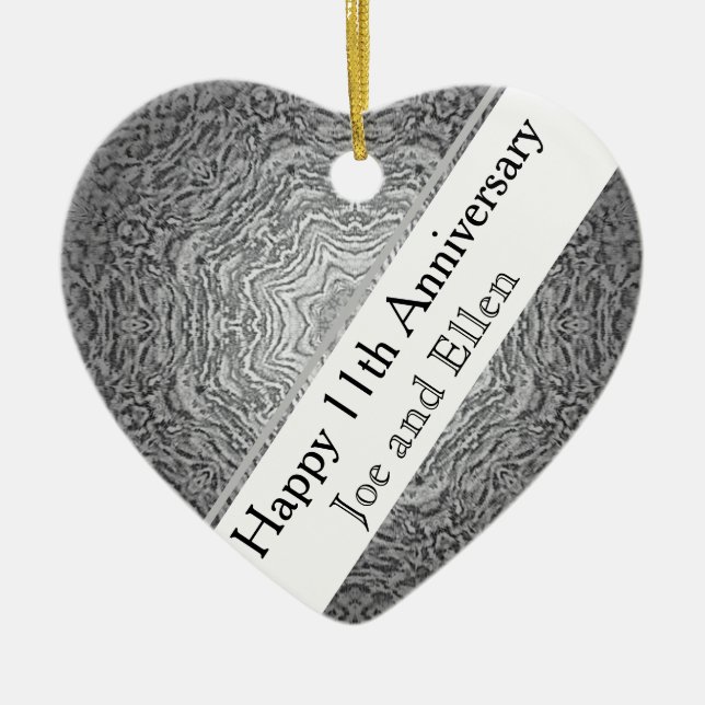 11th Wedding Anniversary, Steel Anniversary Ceramic Tree Decoration (Front)