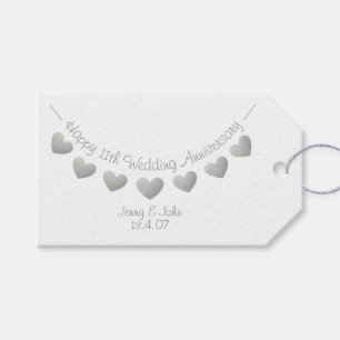 11th Wedding Anniversary steel heart gift tag
