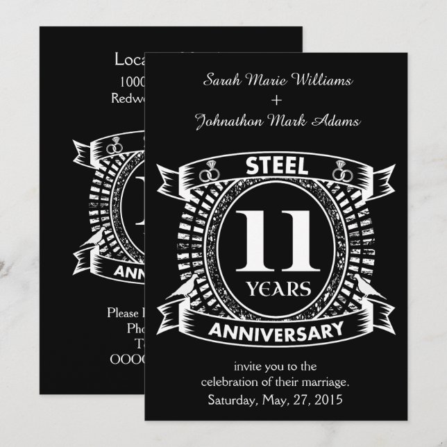 11TH wedding anniversary steel Invitation (Front/Back)