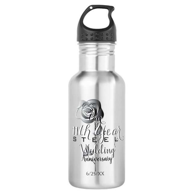 11th Wedding Anniversary Steel Rose 532 Ml Water Bottle (Front)