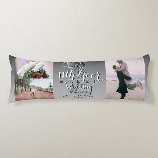 11th Wedding Anniversary Steel Rose Body Cushion (Front)