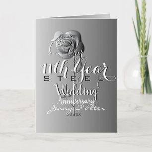 11th Wedding Anniversary Steel Rose Card