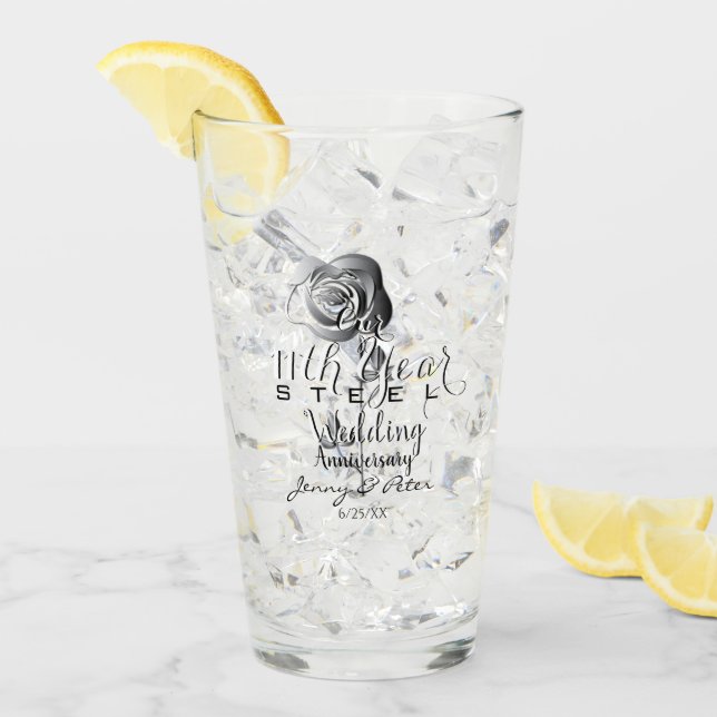 11th Wedding Anniversary Steel Rose Glass (Front Ice)