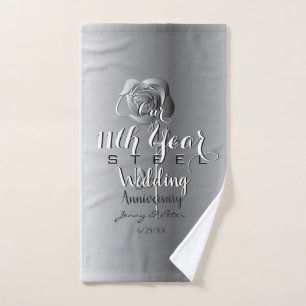 11th Wedding Anniversary Steel Rose Tea Towel