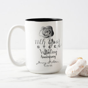 11th Wedding Anniversary Steel Rose Two-Tone Coffee Mug