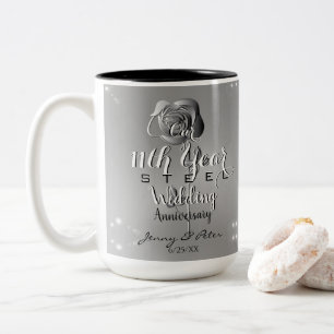 11th Wedding Anniversary Steel Rose Two-Tone Coffee Mug