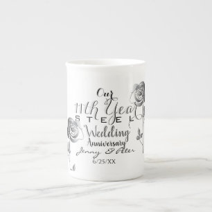 11th Wedding Anniversary Steel Roses Bone China Mug
