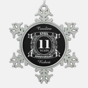 11TH wedding anniversary steel Snowflake Pewter Christmas Ornament