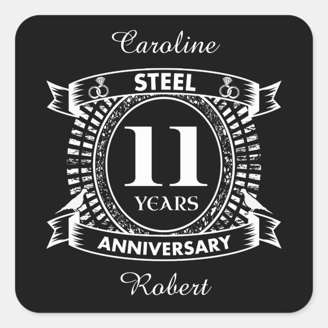 11TH wedding anniversary steel Square Sticker (Front)