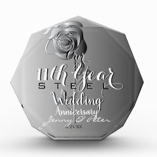 11th Wedding Anniversary w Steel Rose Photo Block