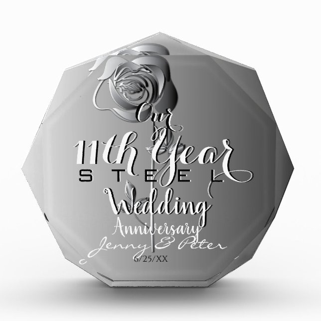 11th Wedding Anniversary w Steel Rose Photo Block (Front)