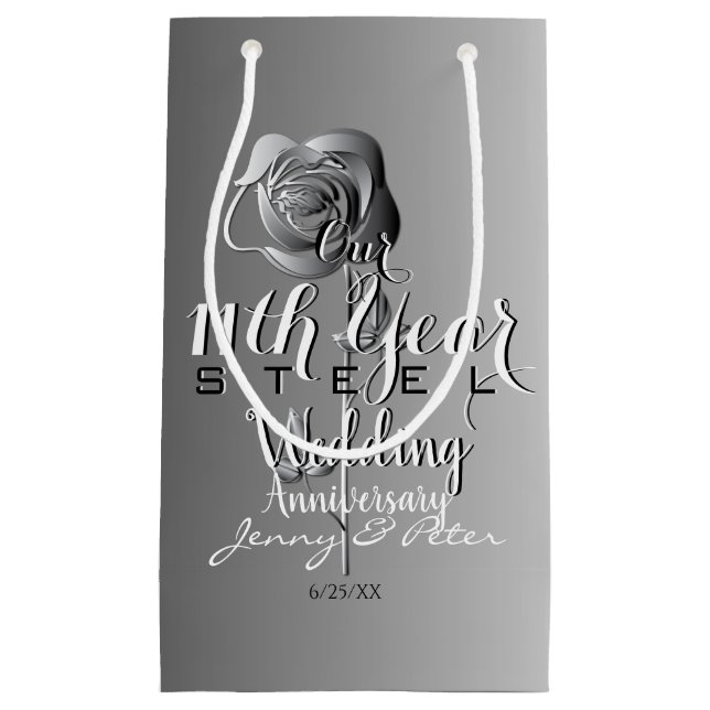 11th Wedding Anniversary w/Steel Rose Small Gift Bag (Front)
