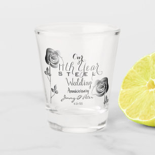 11th Wedding Anniversary w/Steel Roses Shot Glass