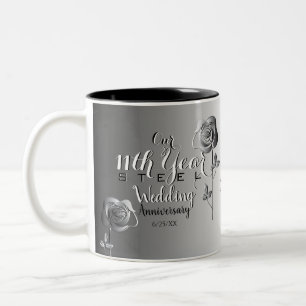 11th Wedding Anniversary with Steel Roses Two-Tone Coffee Mug